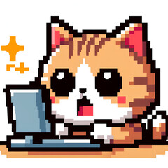 Obraz premium An icon of a kitty on a computer, pixel art