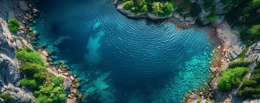 Aerial Drone view of the Ritom Lake during a summer day, Switzerland.