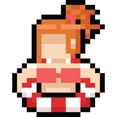 Pixel art woman on swim ring character