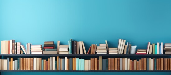 Light blue background with a collection of books providing ample space for text