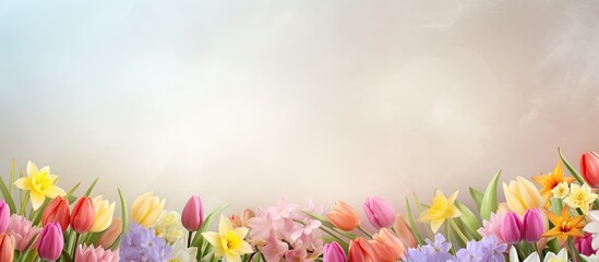 Spring flowers with a copy space image for adding text on a paper sheet