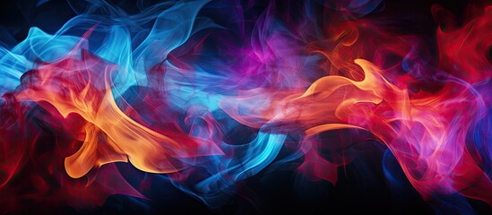 Colorful flames of burning fire in motion illuminate the night creating a mesmerizing display of vibrant hues The captivating interplay of light and darkness makes this a captivating copy space image