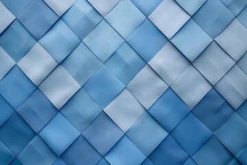 Detailed shot of a blue geometric diamond-shaped tiled background, with a play of light and shadow