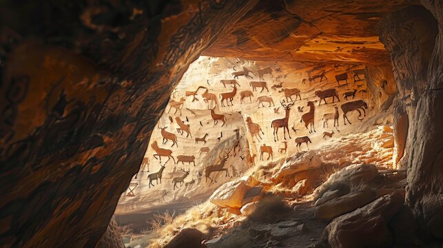 Cave Paintings: Deep within ancient caves, Stone Age people created intricate paintings depicting animals, hunting scenes, and daily life, leaving behind a record of their existence