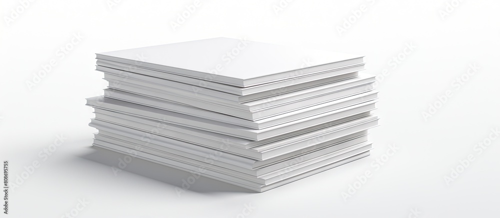Poster a stack of blank sheets arranged neatly on a white background with ample empty space for text or ima