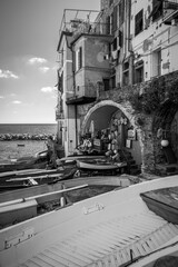 Magic of the Cinque Terre. Timeless images. Riomaggiore in black and white