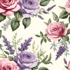 Beautiful vintage paper tag set with lovely roses and lavender -Generative AI