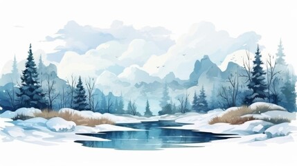 Obraz premium Ecosystem flat design side view winter water color Monochromatic Color Scheme
