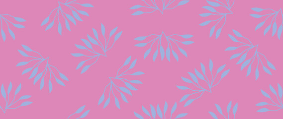 Flat background. Wallpaper with a seamless pattern of leaves on a pink background. Suitable for fabric design, print, cover, banner and invitation...