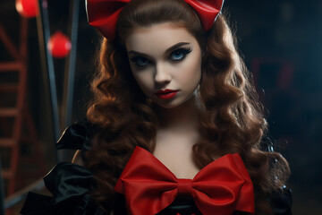 Naklejka premium Generative AI image of funny and frightening circus actor actress performance colorful bright costume