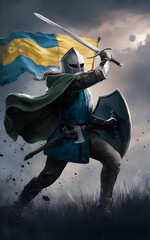 Naklejka premium The warrior swings his sword