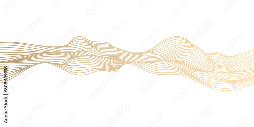 Leinwandbilder Abstract vector wavy lines flowing smooth curve gold gradient color on transparent background in concept of luxury, technology, science, music, modern.