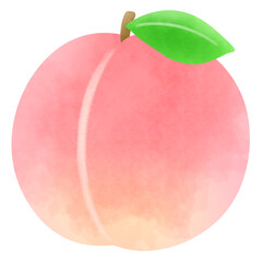 葉っぱのついた大きな桃のイラスト