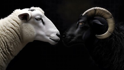 Black and White Sheep Face-Off