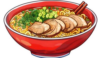 Clipart of a mouthwatering bowl of Japanese ramen with sliced pork ar7 4 v6 0 Generative AI