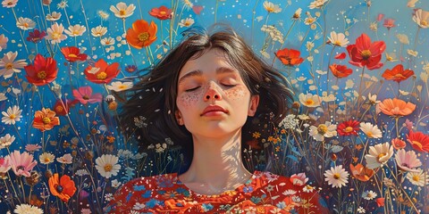 Portrait of a Woman in a field of flowers