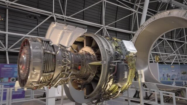 A shot of a disassembled turbine in a museum