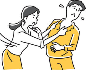 男性の胸ぐらを掴む女性