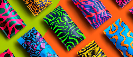 Pop art inspired cannabis edible packaging design loud patterns