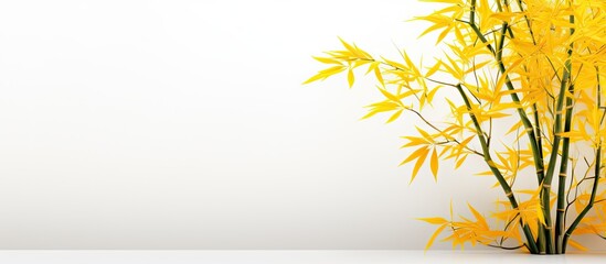 A yellow bamboo tree stands alone on a white background leaving ample room for a copy space image