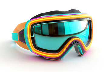 A pair of colorful goggles with a blue lens