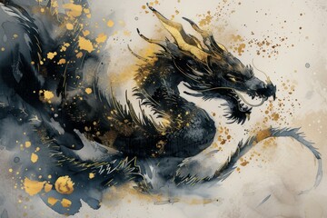 Radiant Fairytale golden dragon reptile. Animal portrait. Generate Ai