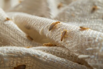 Obraz premium Detailed image showing several bedbugs on a comforter depicting a common household pest problem