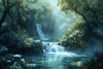 Sparkling Beautiful fantasy river. Magic nature. Generate Ai