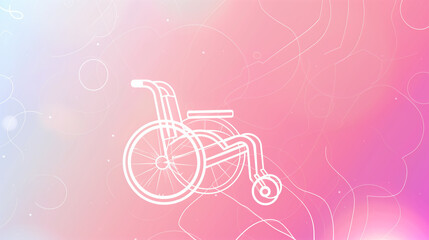Fototapeta premium This illustration features a vibrant pastel gradient background with a prominent outline of the wheelchair symbol. In the foreground, there is a circular shape, adding depth to the composition 