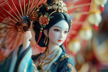 Enchanting Graceful figure of Chinese lady. Asian culture of dancing in traditional clothes. Generate ai