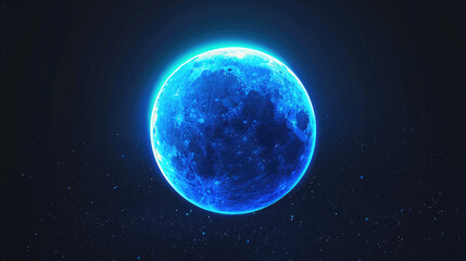 Glowing Blue Gradient Sphere on Black Background: Moonrise Abstract with Grainy Noise Texture Effect for Poster Design