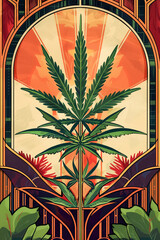 Art deco poster of a 1920s themed cannabis lounge elegant lines