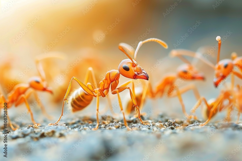 Poster this vibrant close-up showcases the intricate details and colors of ants as they traverse across peb