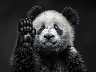 Panda Greeting: Adorable Bear Saying �Hi� with a Paw