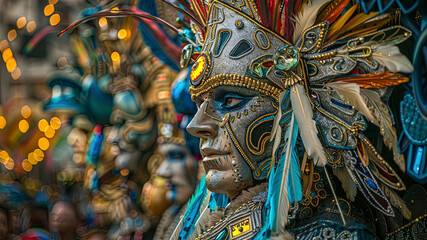 close up of a carnival mask, close up of a carnival scene in the brazil, face with carnival mask, colored faces