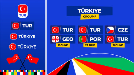 Türkiye football 2024 match versus set. National team flag 2024 and group stage championship match versus teams.