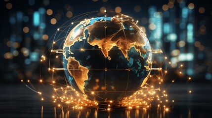 An illustration of a globe with glowing regions, indicating global business expansion