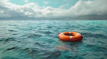 Obraz premium Lifebuoy floating at sea.