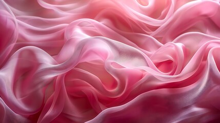 Obraz premium A close-up of soft pink silk ribbons cascading in a gentle breeze, capturing the smooth, flowing texture and the subtle interplay of light and shadow on the fabric.
