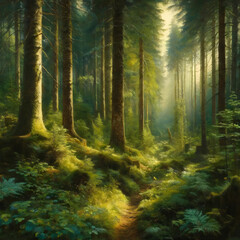 Obraz premium Ölgemälde Waldlandschaft