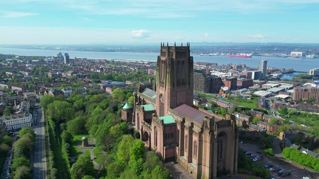 Aerial View of Historical and Modern British City Centre of Liverpool,  The Maritime city in northwest England, United Kingdom. May 5th, 2024