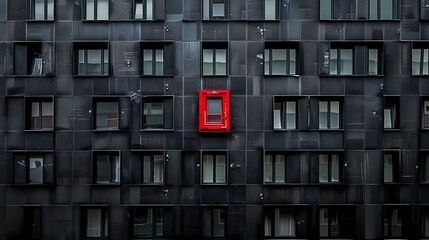 Red postbox on the wall of a modern office building in London, Generative AI illustrations.