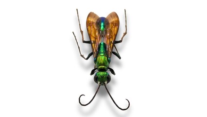 Side view of a Emerald cockroach wasp, Ampulex compressa, isolated on white