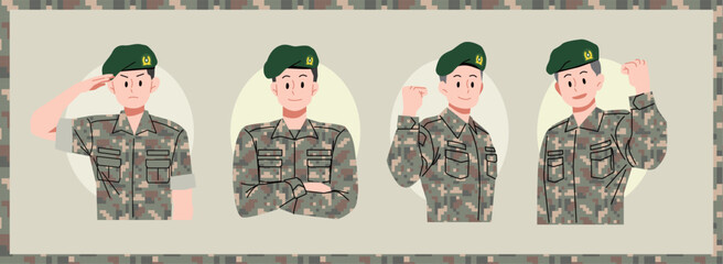 Illustrations of soldiers in various poses.