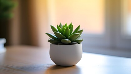 Potted Succulent on Wooden Desk