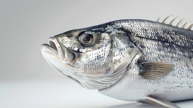 Sea bass fish on a white background, Generative AI illustrations.