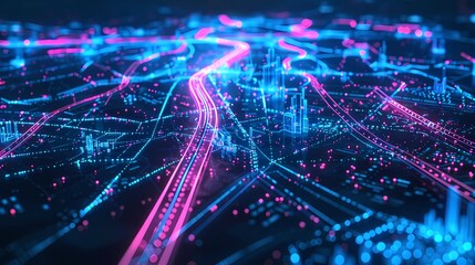 Obraz premium 3d rendering of abstract technology background with glowing particles, Futuristic shape, Generative AI illustrations.