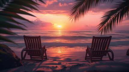 Sun Loungers Under White Umbrella.