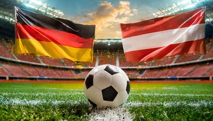 Fototapeta premium German flag Austria flag with football in a stadium for the European Championship