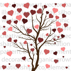 Tree of love. A tree with heart-shaped leaves. Interior design of walls of love.